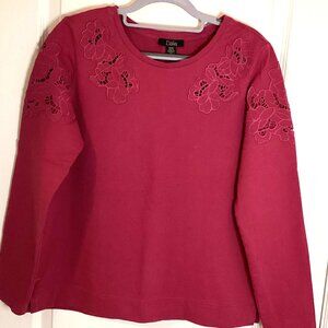 Dalia Women's Long Sleeve Cotton Pink Top Embroidery Floral Designs Size M